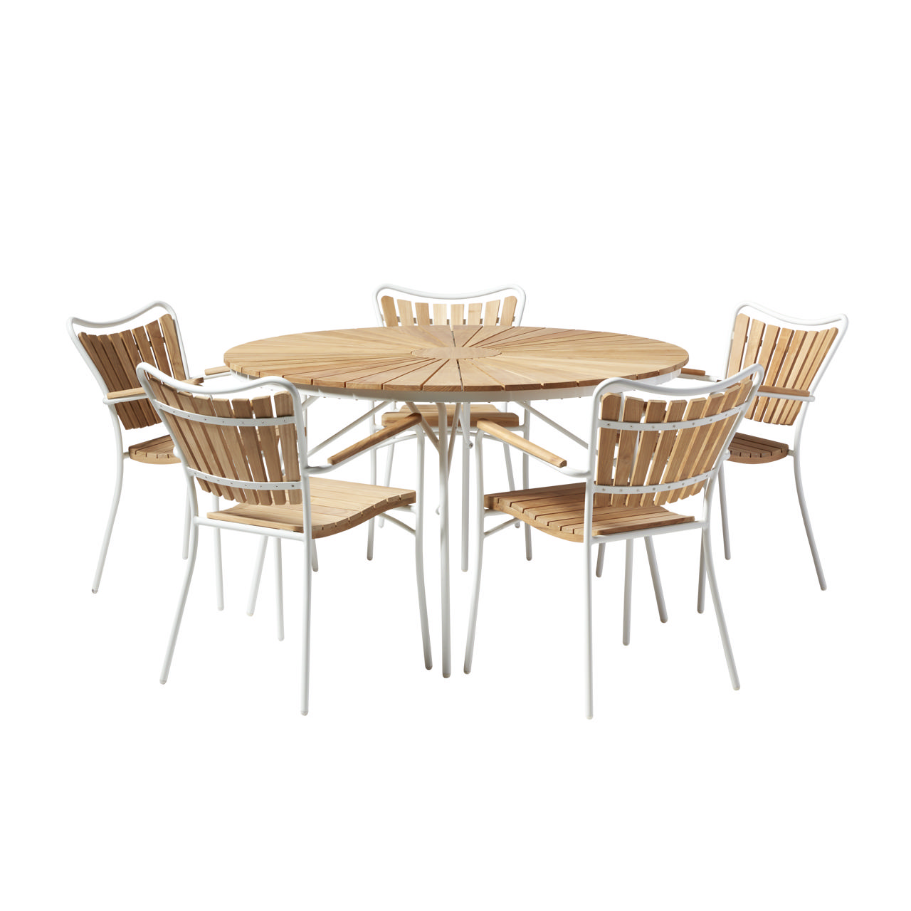 Ellen Set - 130 cm Table & Five Chairs - White