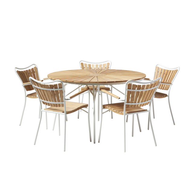 Ellen Set - 130 cm Table & Five Chairs - White