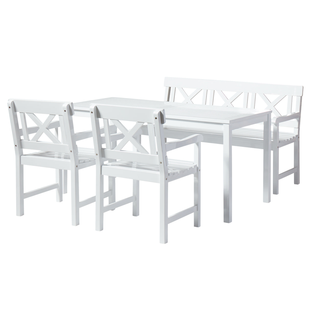 Sofiero Set - Three-Seater Bench, Two Chairs & Table - White