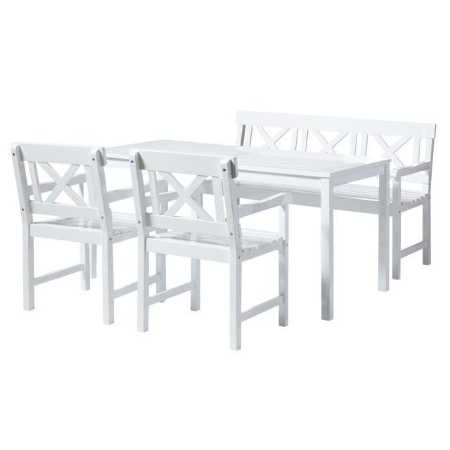 Sofiero Set - Three-Seater Bench, Two Chairs & Table - White