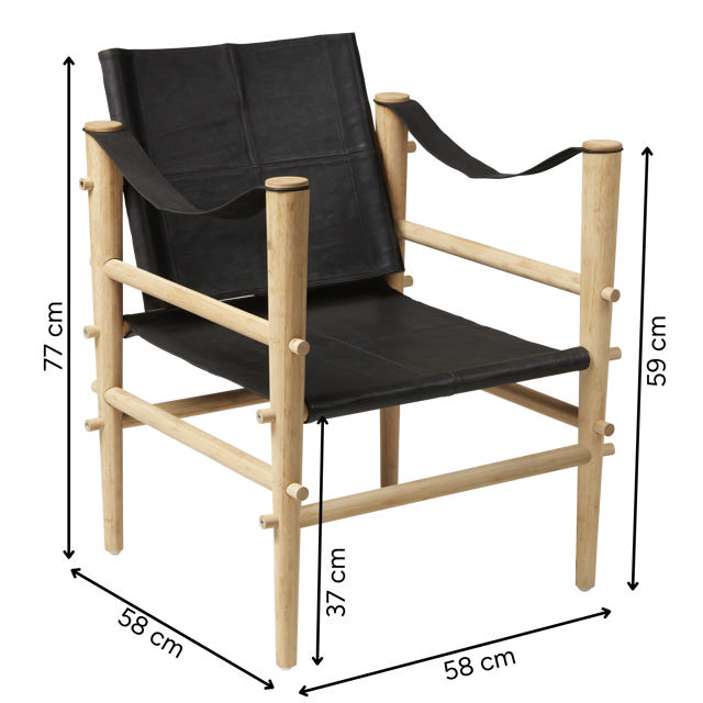 Noble Safari Chair - Bamboo & Black Leather