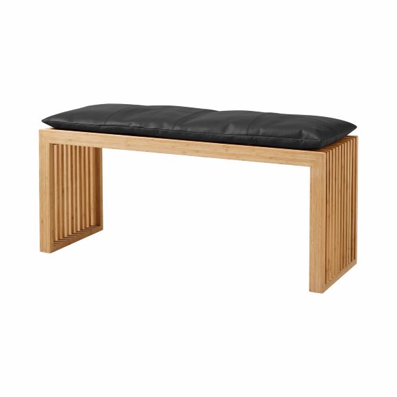 Rib set bamboo 3 bench black leather cushion